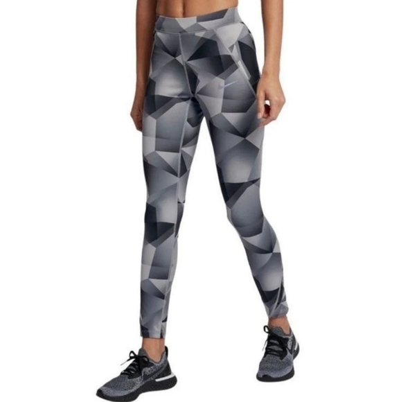 Nike Pants - Nike Black & White Geometric Printed Logo High Rise Speed Running Tight Leggings